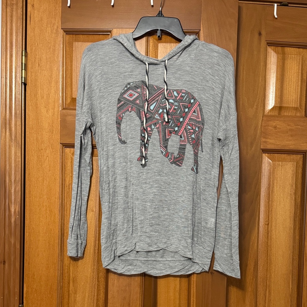 Vanity Gray Elephant Patterned Women's Lightweight Hoodie Small
